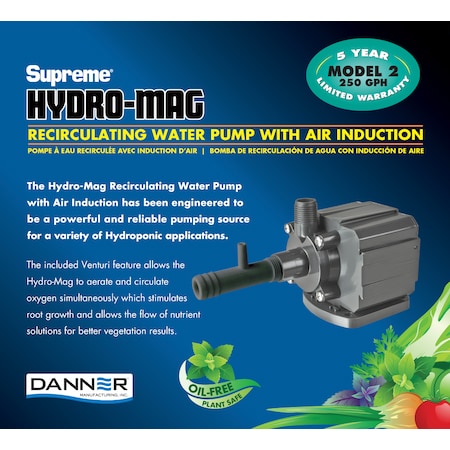 Danner 250 GPH Hydro Pump. Foam Pre-Filter. 10' power cord. Venturi Included 40122